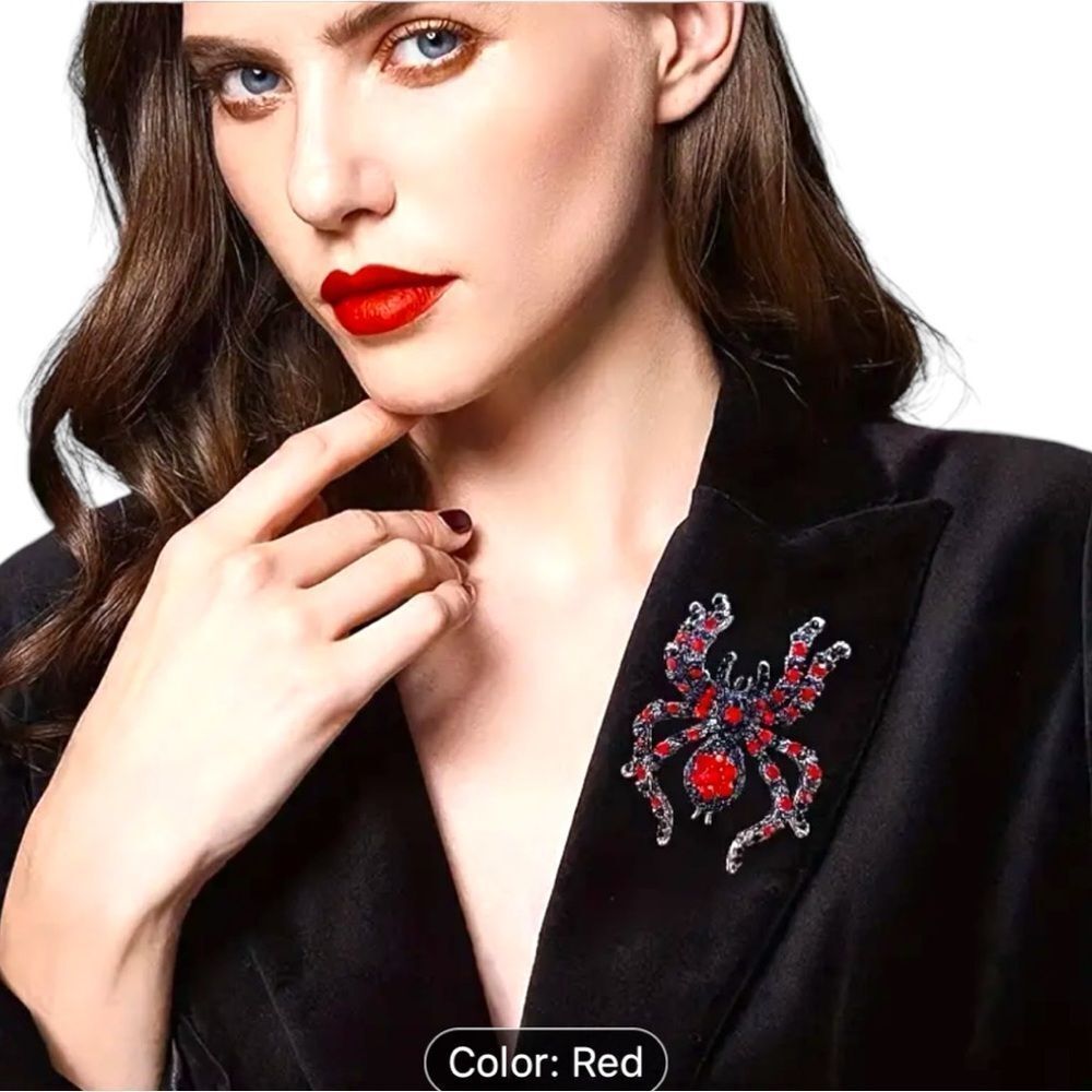 Beautiful crimson ted and black sparkling stones on antique silver pin! New